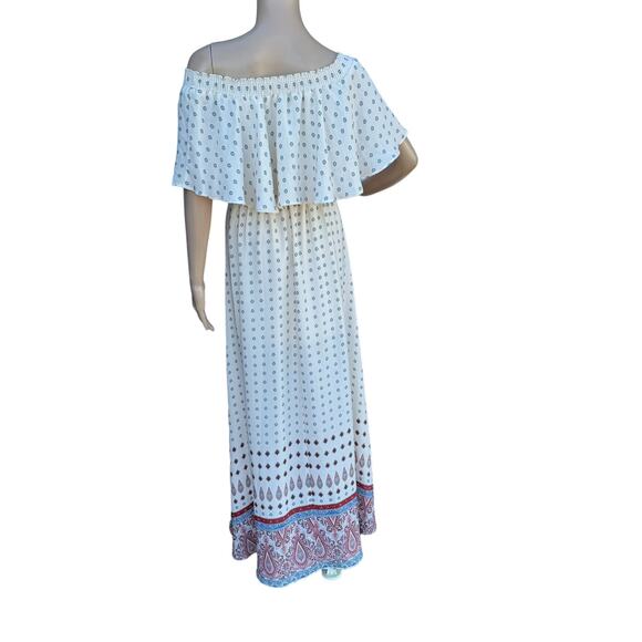 Show Me Your Mumu Hacienda Women Cream Off The Shoulder Flowy Maxi Dress Small - Picture 7 of 8
